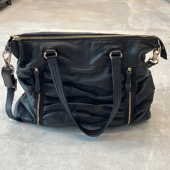 LAST CHANCE! Cole Haan Black Ruched Satchel Leather Shoulder Bag - Picture 2 of 10